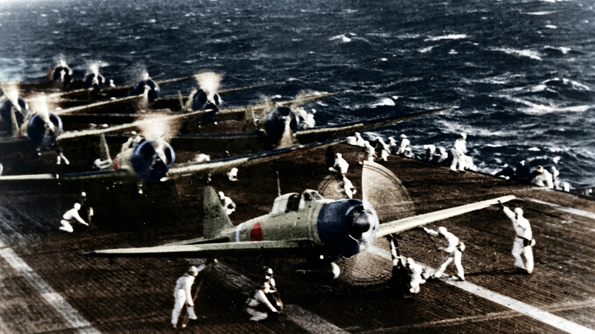 荒天の翔鶴甲板